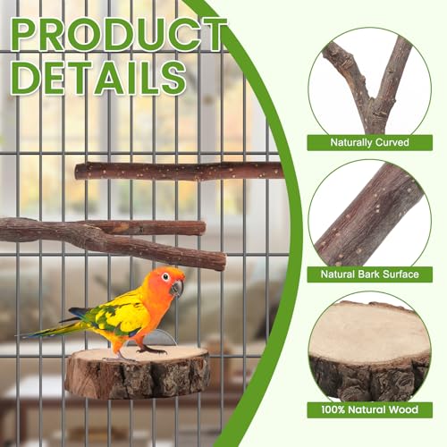 Image of 9 Pcs Apple Wood Bird Perch, Platform & Rope Set for Cage | Natural cotton material for foot comfort; natural apple wood for safe chewing; easy tool-free wing-nut setup.