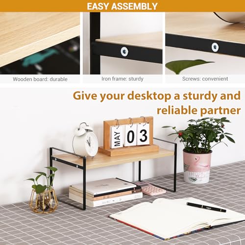 Image of YGYQZ Wood Office Desk Shelf Organizer - Desktop Supplies Cute Dresser Top Organization Storage Rack and Cubicle Decor Aesthetic Bookshelf for Women Man and Kids (Black Wood-Single Tier)