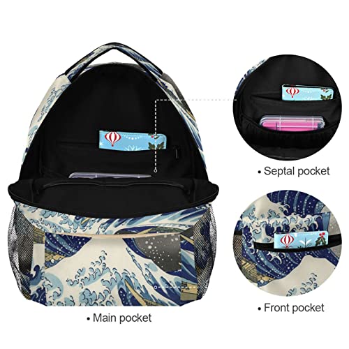 WIHVE School Backpack Great Wave Kanagawa Bookbag Travel Ruckack One_Size3