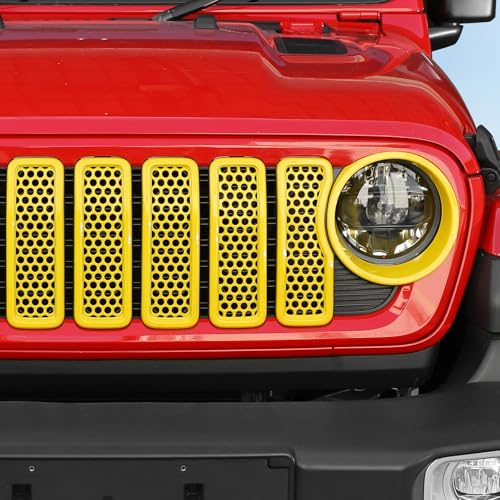 Image of 9PCS Headlight Cover & Front Grill Mesh Inserts Compatible with Jeep Wrangler JL JLU 2024+, NOT FIT JL Sport /Sport S (Yellow)