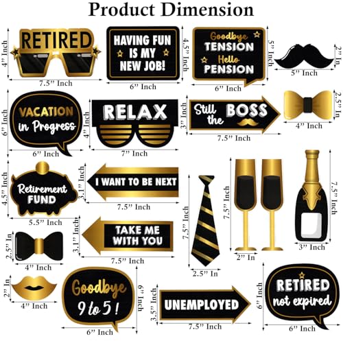 Image of Rozi Decoration Retirement Party Photo Booth Props | 20-Piece Multicolored Cardstock Cutouts with Wooden Sticks | Happy Retirement Decorations for Mom, Dad, Teachers