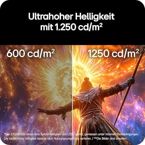 LG Ultragear™ evo 27GM950B-B 27 Zoll 5K IPS Hyper Mini LED Gaming-Monitor, 165Hz/330Hz, AI Upscaling, DisplayHDR 1000, AMD FreeSync Premium, 1x USB-C (90W), 2X HDMI 2.1, 1x DisplayPort 2.1, Schwarz