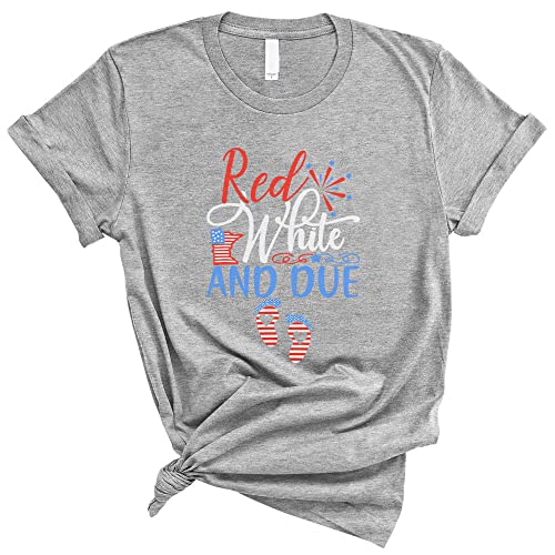 TeesAndTankYou Baby Red White and Due Pregnancy Shirt Unisex Medium Grey