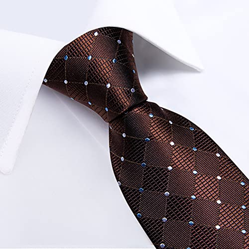 Image of DiBanGu Plaid Ties for Men Silk Checkered Necktie and Pocket Square Cufflinks Tie Clip Set with Gift Box for Wedding Business