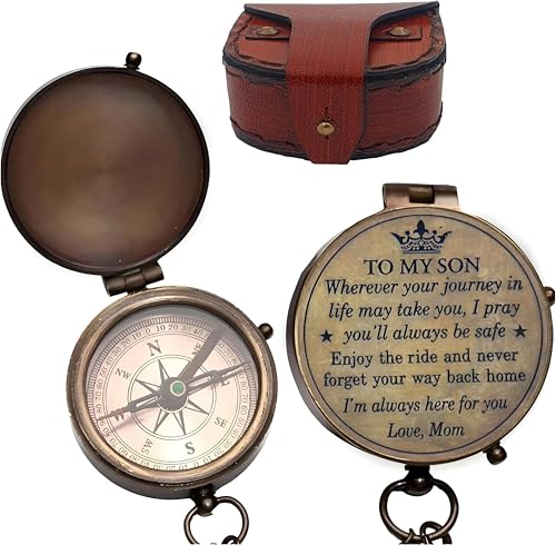 Brújula Vintage de Latón Antiguo de 2 Pulgadas con Funda de Cuero, Regalo para Hijo miniatura 4