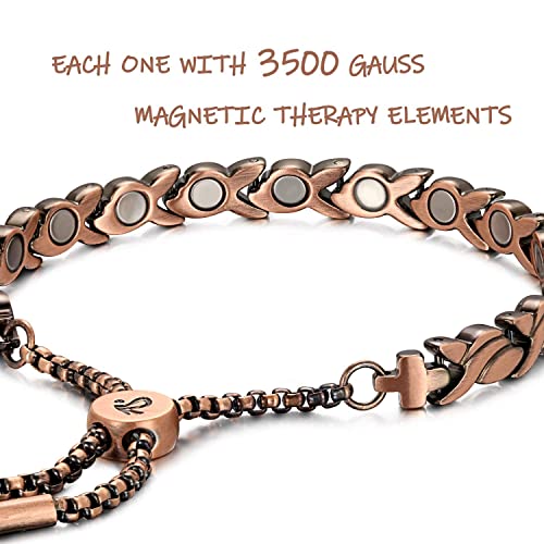 Rainso Women Pure Copper Magnetic Therapy Health Care Bracelets Pain Relief For Arthritis Adjustable Design With Display Box #TOP4
