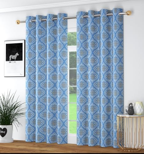 Image of Polyester Nexus Design Printed Room Darkening Door Curtain 7 Feet Set of 2 | Blackout Curtains for Bedroom Living Room Decor - Blue