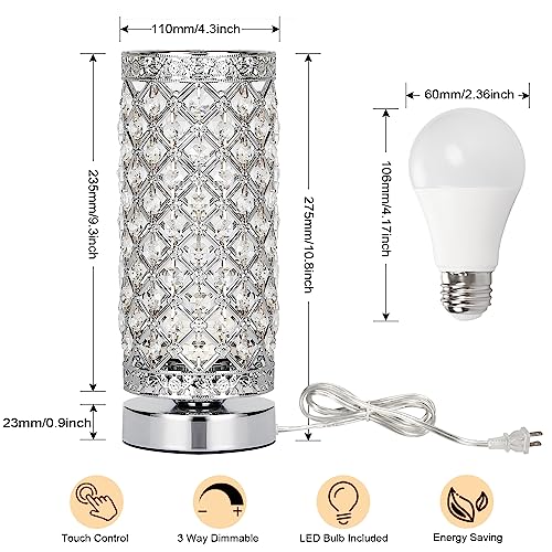 Seaside Village Crystal Table Lamp Touch Control Dimmable Accent Desk Lamp Bedside Modern Table Light With Silver Lamp Shade Night Light Fixture For Living Room Bedroom Kitchen #TOP3