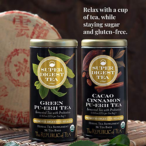 Image of The Republic of Tea Organic Cacao Cinnamon Pu-erh SuperDigest Tea | Probiotic Tea Bags (36 count) (Pack of 2)