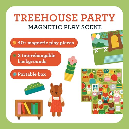 Image of Petit Collage: Animal Friends Magnetic Game Board with Mix & Match, Ideal for Ages 3+, Includes Mag Play Scene Treehouse Party, 74 Count