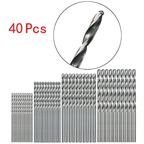 40 Pcs Straight Shank Twist Drill Bit,Tuscom Drill Bit Set, Mini Drill HSS Bit 0.5mm-2.0mm Straight Shank PCB Twist Drill Bits Set for PCB, Thin Aluminum/Iron Sheet, Thin Plank, Plastic (Silver)