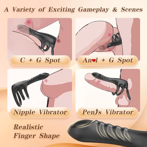 Image of Vibrating Cock Ring with Realistic Finger Vibrator for Couples Sex Toys, Vibrating Penis Ring Vibrator with 3 Rings & 9 Vibration Modes, Clitoral Stimulator Adult Couple Toys for Women Men