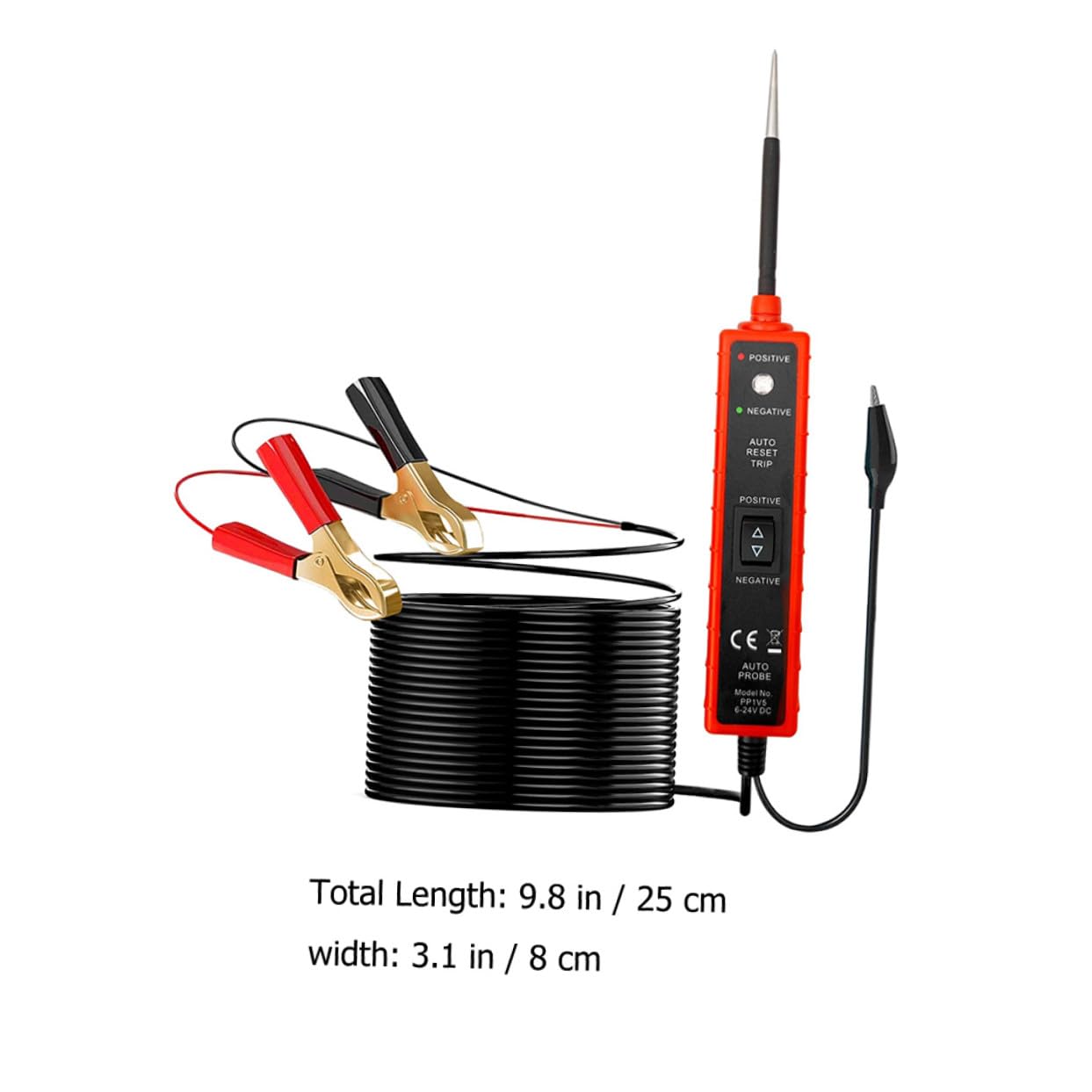Kfz Polaritätstester mit Plus und Minusklemmen 6-24v Arbeitsspannung 16ft Kabel für Fahrzeug Elektrosysteme und Wartung Abs Material Überlastschutz
