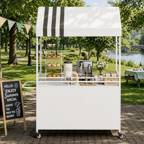 Bifopin Portable Vendor Cart with Canopy Street Vendor Cart & Mobile Food Cart with Wheels for Vendors Outdoor Market Stall & Street Food Vendor Cart