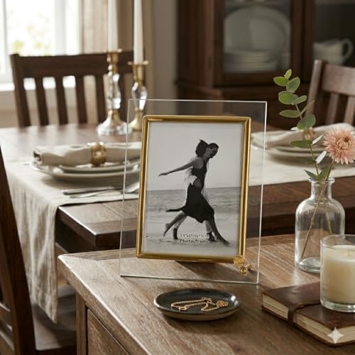 Image of Home Decor Gold Geometric Glass Photo Frame - Modern Design (3X5)