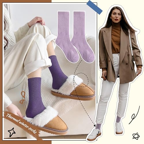 Image of EBMORE 5 Pairs Women Merino Wool Boot Socks Warm Thermal Winter Thick Hiking Cozy Cabin Crew Comfy Socks for Ladies