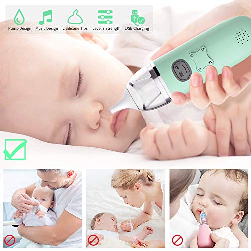 Baby Nasal Aspirator, 2020 Upgraded Electric Nose Cleaner with 2 Silicone Tips 3 Suction Levels and Wonderful Music, USB Charging Mucus Remover Snot Sucker for Newborns Infant Toddlers Kids Adult