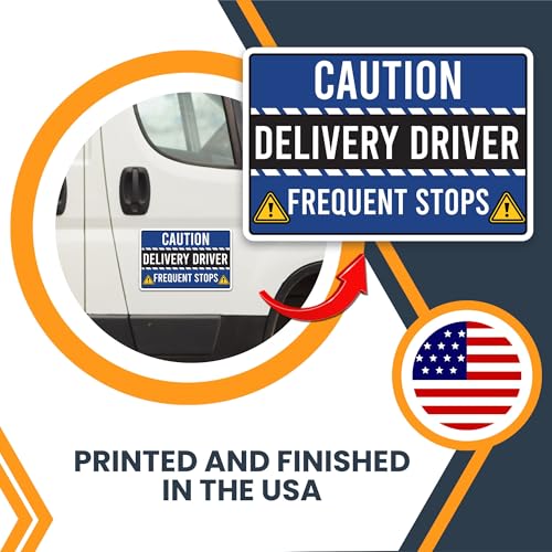 Image of Magnet Me Up Caution Frequent Stops Delivery Driver Automotive Magnet Decal, 3 Pack, Blue /Black, Two 8x12 inch and One 3x10 inch, Automotive Magnet for Car, Flex Delivery Driver, Crafted in USA