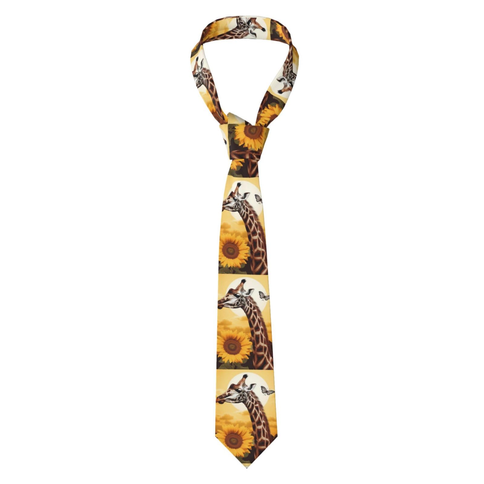 Bwlhjke Unisex Black Men's Neckties Classic Silk Tie Novelty Neck Ties For Party Skinny Ties Giraffe And Sunflower Necktie For Wedding, One Size