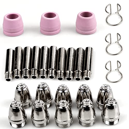 ✨ Contenuto della consegna: Gli accessori della taglierina al plasma includono 10 elettrodi, 10 ugelli da taglio 1.2mm 60Amp, 3 tappi in ceramica viola, 3 anelli guida.