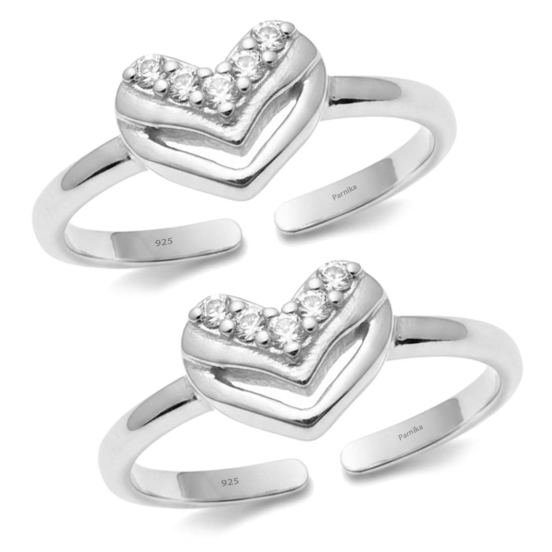 925 Sterling Silver Heart Design Adjustable Toe Rings for Women | Cubic Zirconia Studded Open Toe Ring | Silver Foot Jewellery-image-29