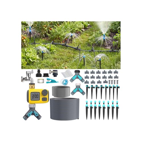 30 M Automatique Goutte à Goutte Kit D’irrigation Complet Avec Programmateur Pour Jardin，TRJZWA avec 3 Programmes D'irrigation Séparés, 3 Types de...