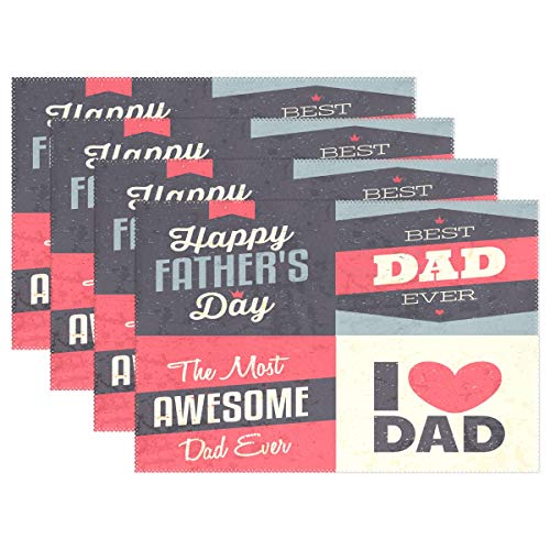 Wamika Father's Day Quotes Placemats I Love Dad Gifts Table Mats Non-Slip Washable Heat Resistant Place Mats for Kitchen Dining Decor Tray Mat 12" X 18" Set of 6
