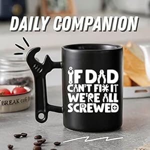 Onebttl Dad Gifts Coffee Mug with Wrench Spanner Handle, Gifts for Dad from Daughter and Son, 13.5oz Funny Ceramic Mug for Father on Birthday, Father's Day, Christmas - Dad Can Fix Onebttl Dad Gifts Coffee Mug with Wrench Spanner Handle Gifts for Dad from Daughter and Son 135oz Funny Ceramic Mug for Father on Birthday Fathers Day Christmas Dad Can Fix