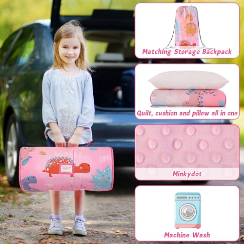 Image of Toddler Nap Mat with Pillow, Large Rolled Dinosaur Nap Mat Daycare | Toddler Sleeping Bag, Nap Mats for Daycare, Preschool, Travel Sleeping Bag for Girls, Toddler Nap Mat Sleep Mat for Daycare