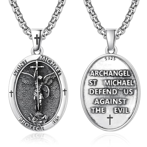 Religious Saint Medal Pendant Necklace-925 Sterling Silver Necklace with 22+2
