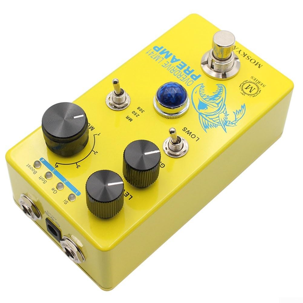 Pedale di distorsione per chitarra elettrica per preamplificatore mosky Overdrive Interruttore a 4 modalità di frequenza alta bassa per registrazione dal vivo Modern Drive giallo