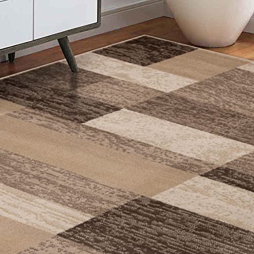 Superior Indoor Area Rug, Jute Backed, Modern Geometric Patchwork Floor Decor For