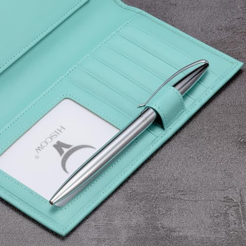 Image of HISCOW Soft Leather Checkbook Cover & Card Holder with Divider - Italian Calfskin (Teal)