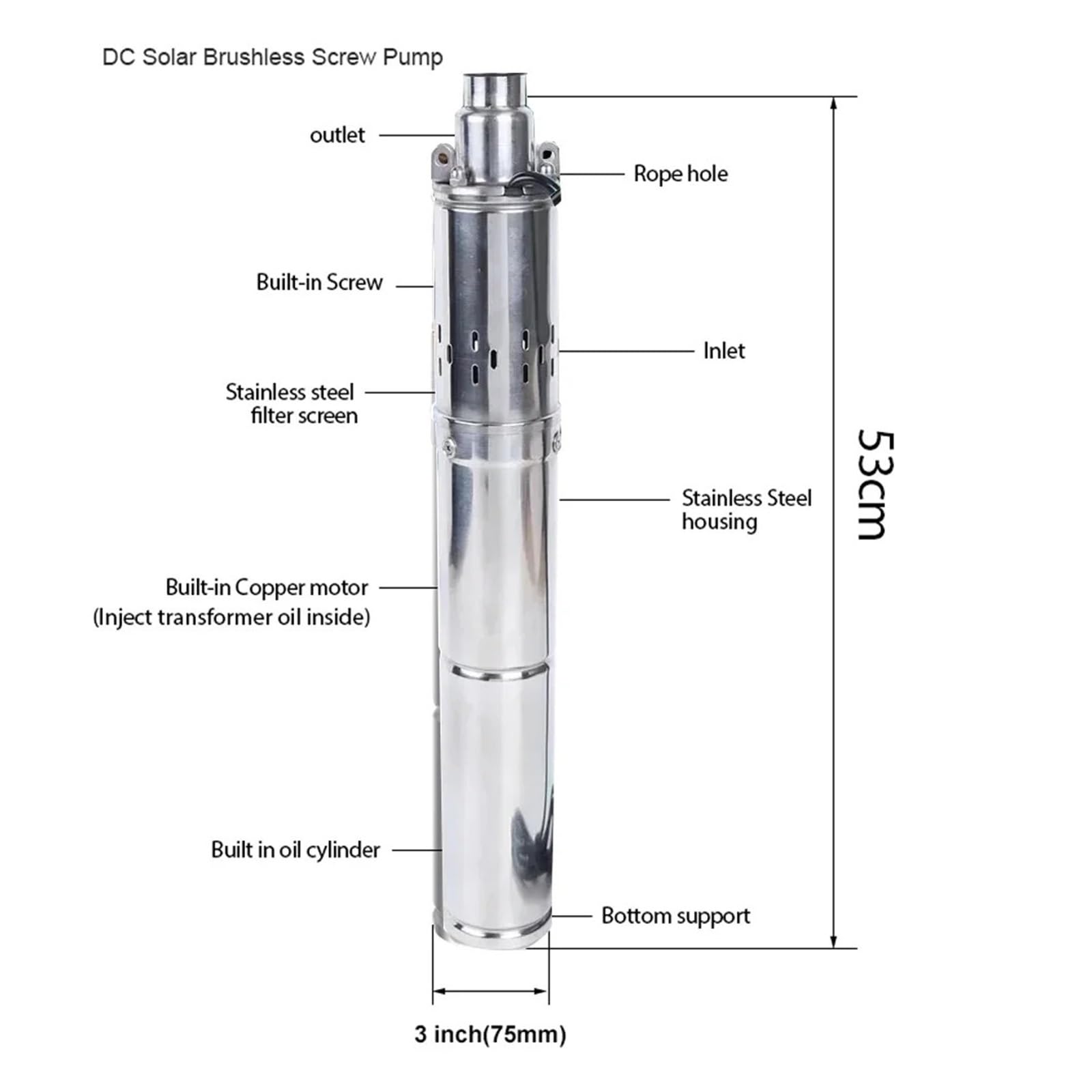 Bomba De Agua Sumergible Solar Sin Escobillas Con Controlador Integrado Y Bomba De Tornillo Solar For Pozos Profundos(370W)