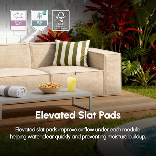 Image of M1 Outdoor Sectional Sofa, Patio Furniture, Celestial Stone | Modular outdoor sectional with SolarWeave fabric, EcoDry fast-dry cushions, and tool-free assembly for outdoor living.