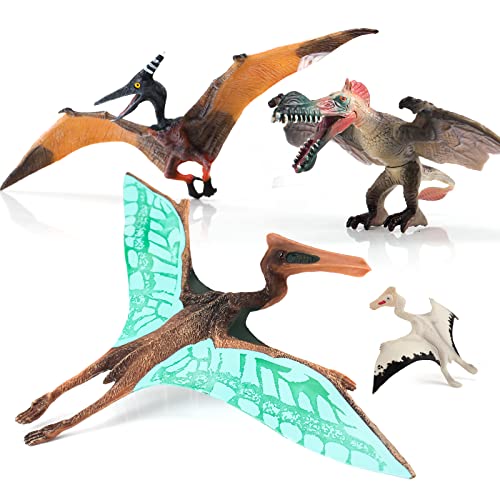 Realistic Pterodactyl Dinosaur Toy Playset Flying Dinosaur Party Pteranodon Model Early Educational Cognitive Toys for 5 6 7 8 Years Old Boys Girls Kid Toddlers 4 PCS