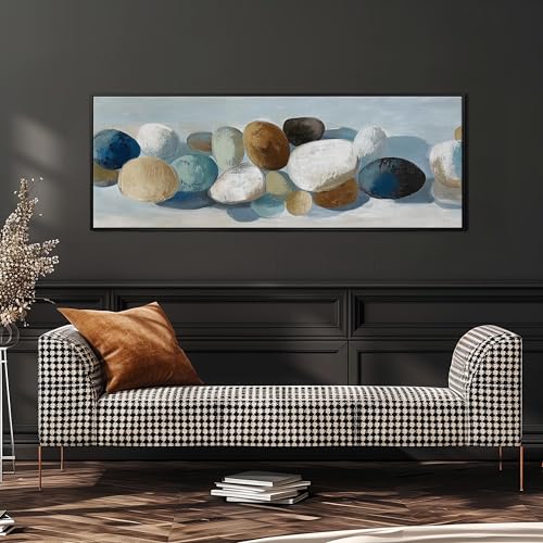 Tableau de galets Japandi horizontal allongé 50x150cm pour salon - 3
