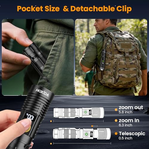 Hoxida Rechargeable Flashlights 2 Pack, 6 Modes Zoomable Powerful Tactical Linternas with LCD Digital Display, Super Bright High Lumens Handheld Magnetic Flashlights for Home Emergencies Camping - image 8