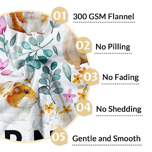 Personalized Guinea Pig Blanket Gifts with Name - 50x60 Inches Cute Throw for Girls & Boys - White Soft Fuzzy Blankets for Bed, Couch & Living Room