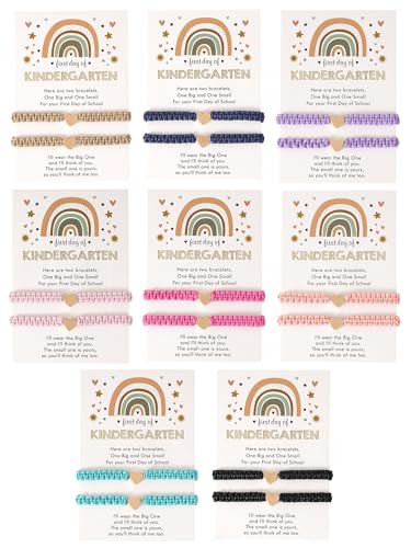 Image of First Day of Kindergarten Bracelets,First Day of School Bracelets for Mom and Daughter,Back to School Bracelet Pre-K Matching Heart Wish Adjustable Bracelet