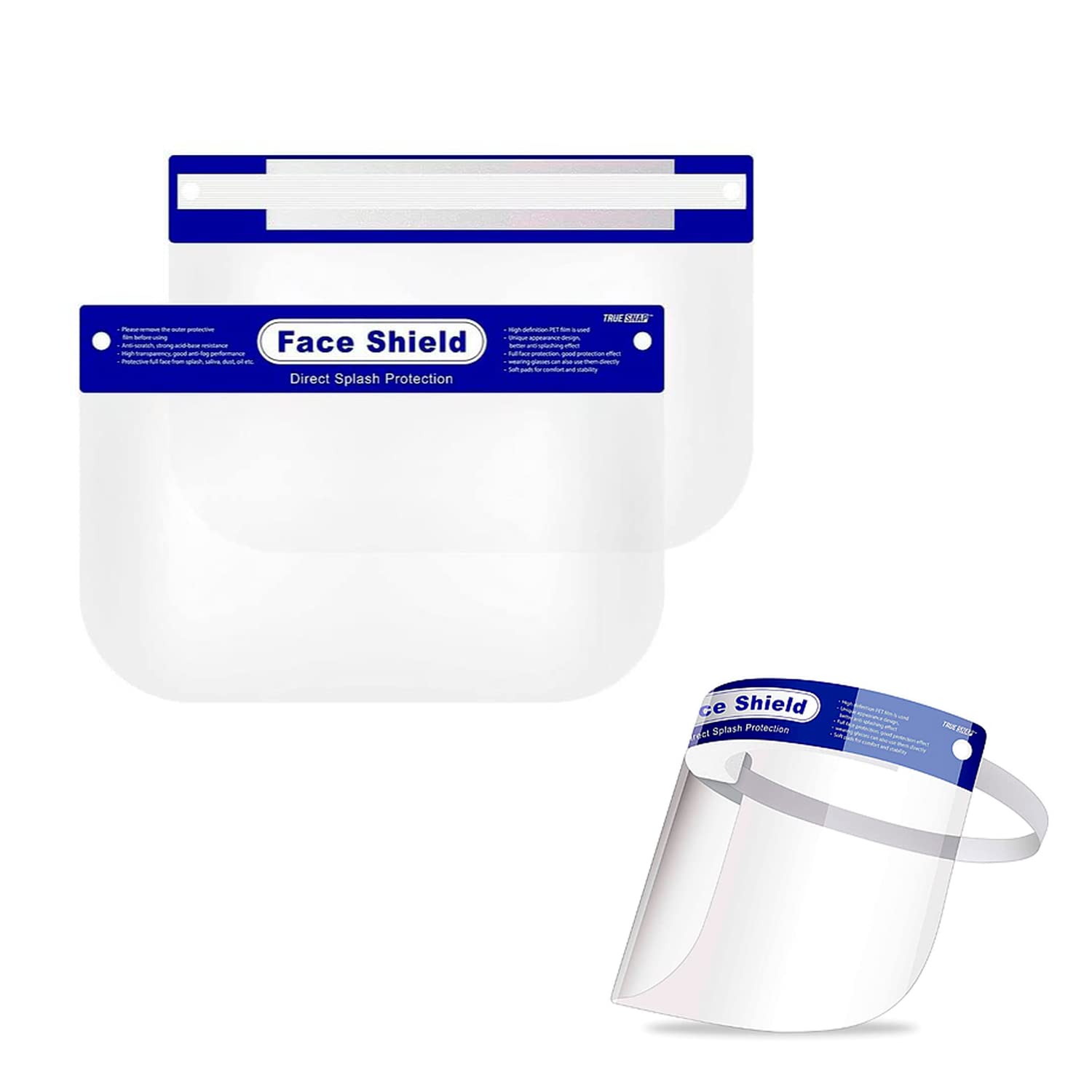 Pack de 10 paneles de protectores faciales, máscara protección de plástico transparente con esponja y banda elástica, Panel protección facial transparente