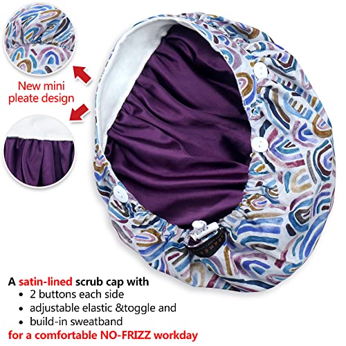 Image of ABAMERICA Bouffant Caps with Button and Sweatband, Adjustable Scrub Caps for Women Men, One Size Multi Color