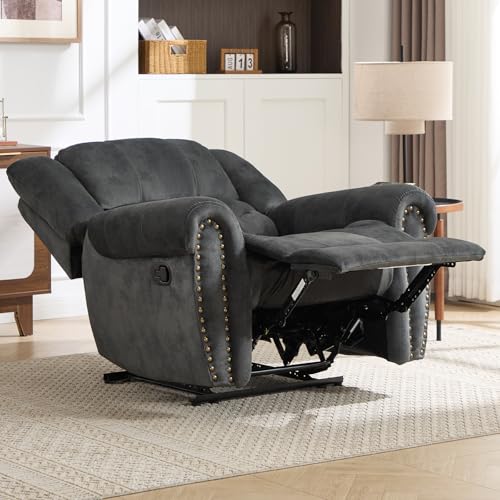 Image of CANMOV Manual Recliner Chair Set of 2, Classic and Traditional Fabric Recliner Chair with Comfortable Arms and Back Single Sofa for Living Room, Grey