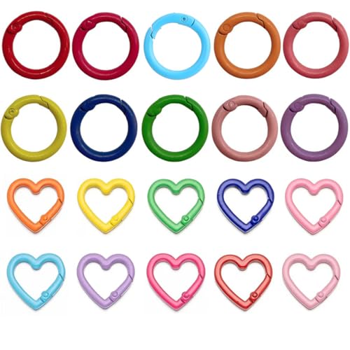20 Piezas Mosquetones, Mosquetón Redondo, Mosquetones para Bolsos, Anillas Llaveros, Mosquetones Pequeños Colorido, Anillo...