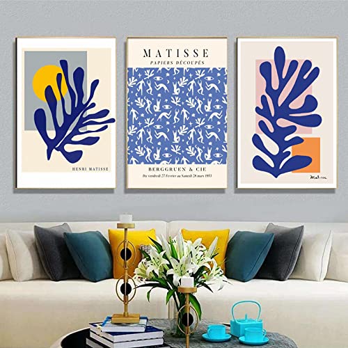 Toile Henri Matisse bleu abstrait 60x90cm triptyque sans cadre pour salon