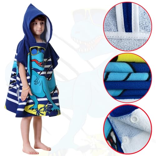 Image of Dinosaur Bath Towel for Toddler Boys Girls, Pool Hooded Towel for Kids, Bath Beach Poncho Mantle Swim Cover with Bag