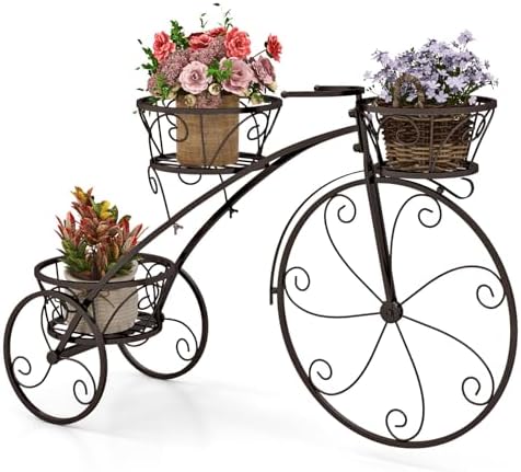 Giantex Metal Bicycle Planter, 3 Tier Tricycle Flower Plant Stand...