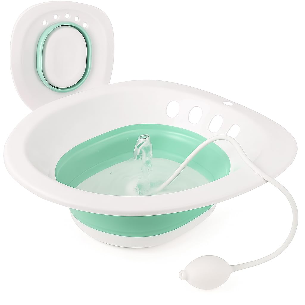 PRANIJ Sitz Bath Basin for Toilet with Flusher – Foldable Sitz Tub for Postpartum Care, Hemorrhoids, Piles, Anal Fissures, Post-Surgery Recovery & Elderly Hygiene – Portable, Ergonomic & Easy to Clean (Seafoam Green)