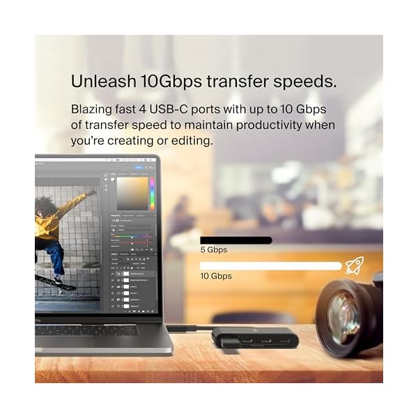 Belkin Connect USB-C™ to 4-Port USB-C Hub, Multiport Adapter Dongle with 4 USB-C 3.2 Gen2 Ports & 100W PD with Max 10Gbps High Speed Data Transfer for MacBook, iPad, Chromebook, PC, and More, Black - Image 4