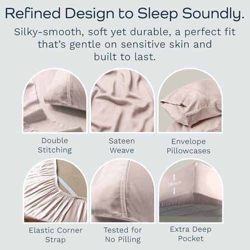 Image of Olive + Crate Tencel Lyocell Eucalyptus Sheets King Size - Cooling Tencel Sheets for Hot Sleepers with 18 Inch Deep Pocket Fit - Barely Pink 4-Piece Set